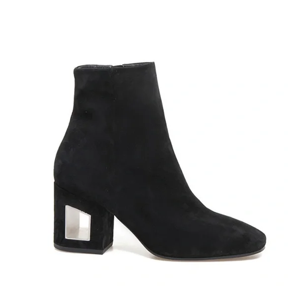 Vic Matié Women's Leather Suede Ankle Boots Black With Perforated Heel Size  37